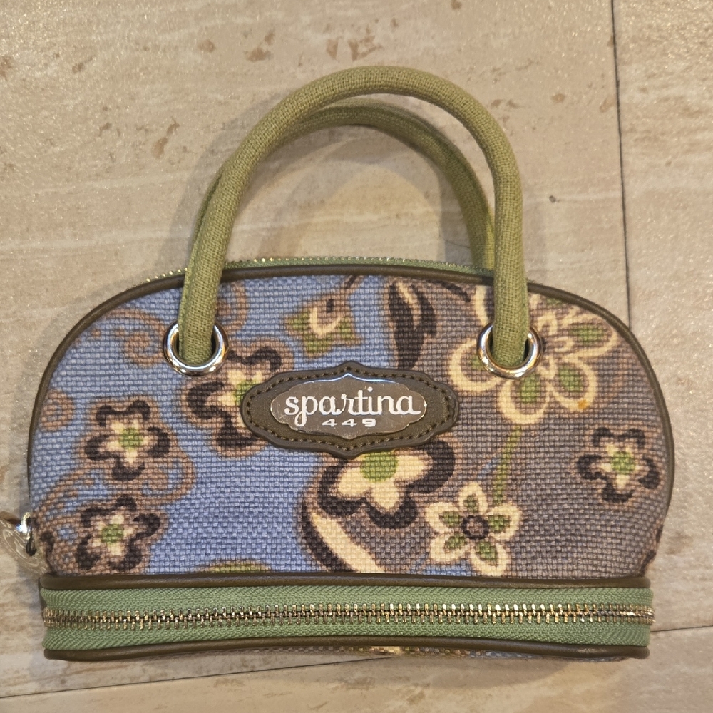 Spartina 449 Double Zipper Lime Green/Brown Patterned Mini Travel Bag/Case